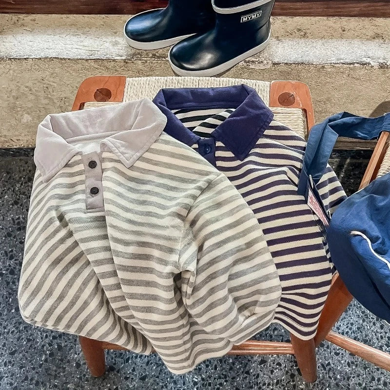 Thick Striped Long Sleeve Polo Shirt