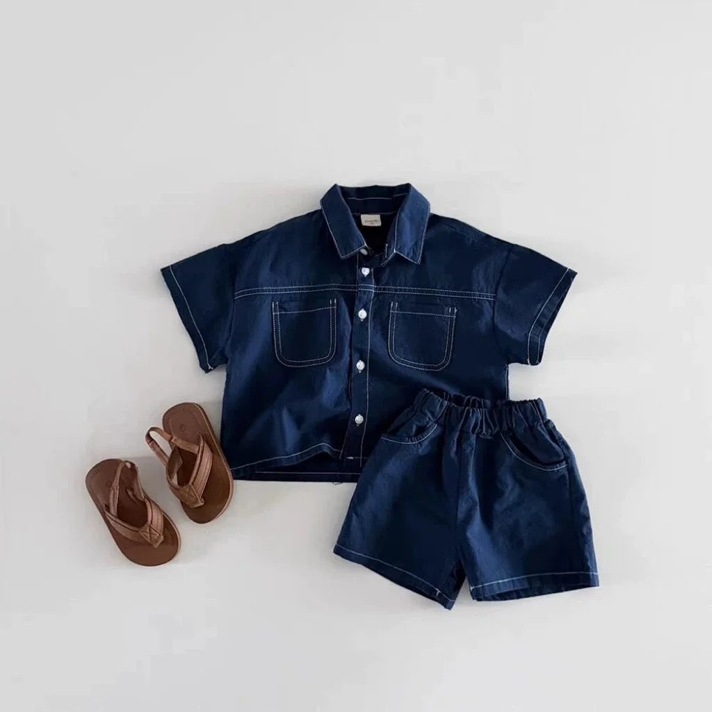 Denim Shirt and Shorts Set