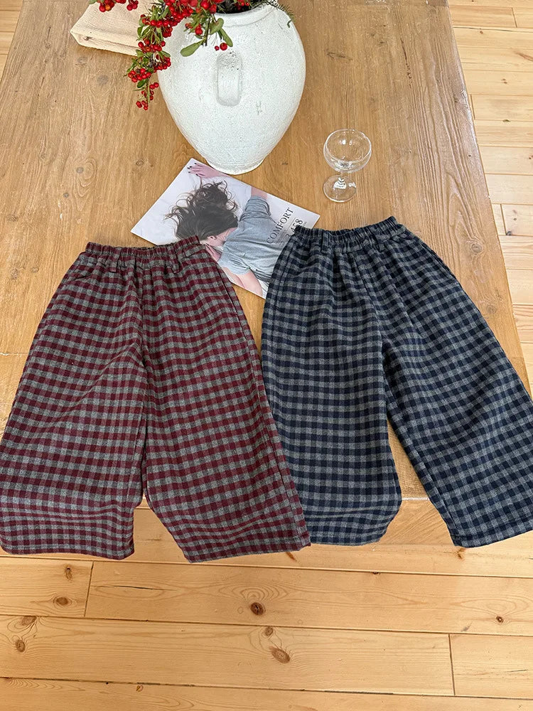 Loose Autumn Plaid Flannel Trousers