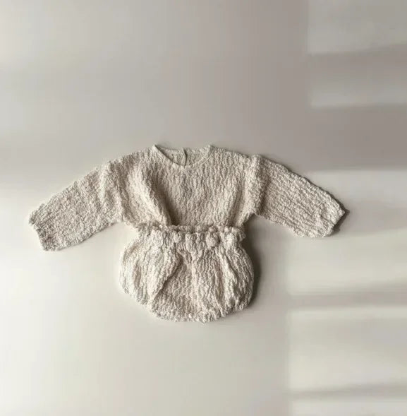 Vintage Textured Cotton Romper Set
