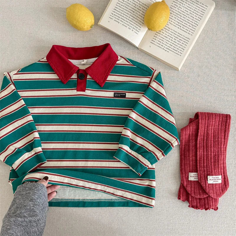Striped Long Sleeve Polo Shirt