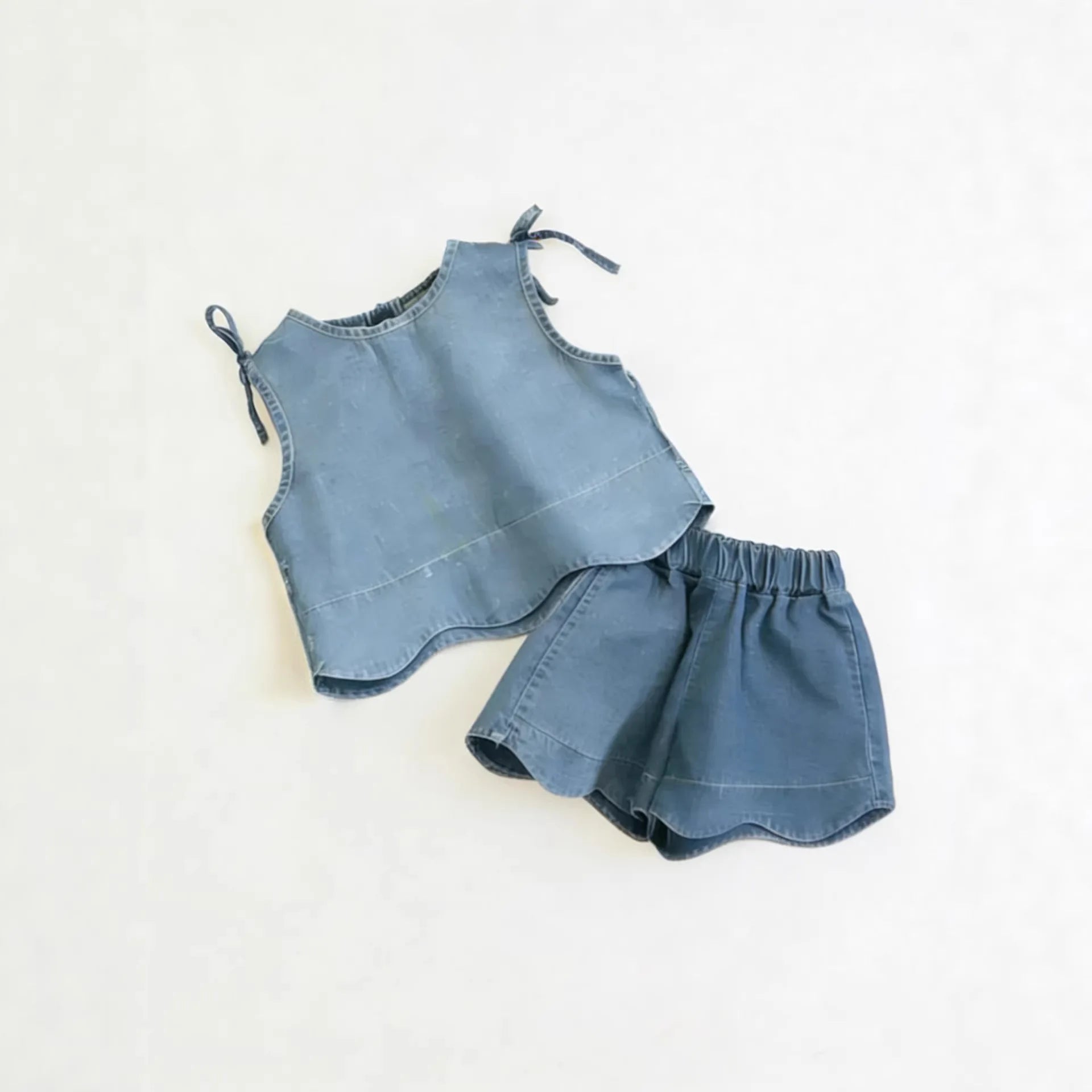 Sleeveless Denim Vest and Shorts Two-piece Set