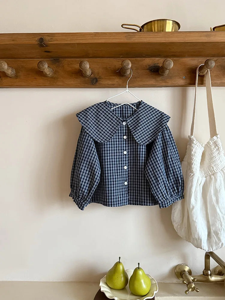 Plaid Long Sleeve Big Collar Shirt