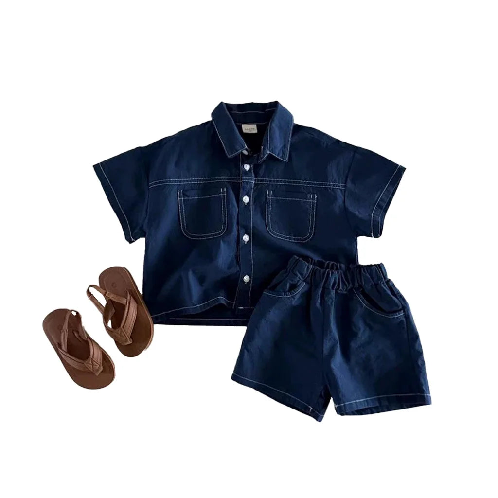 Denim Shirt and Shorts Set