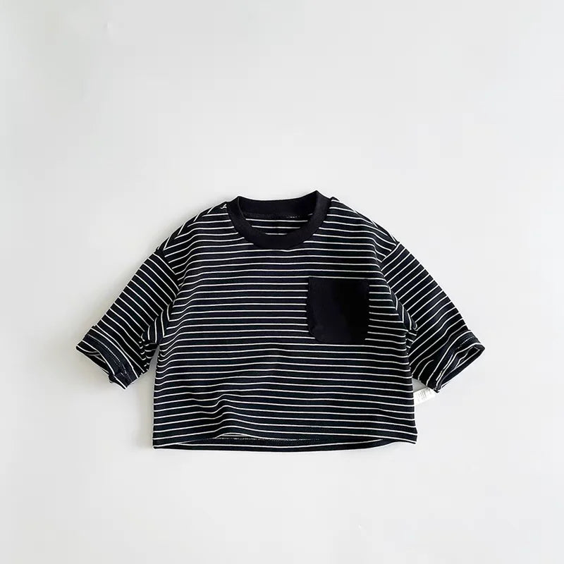 Striped Pocket Long Sleeved Loose T-Shirt