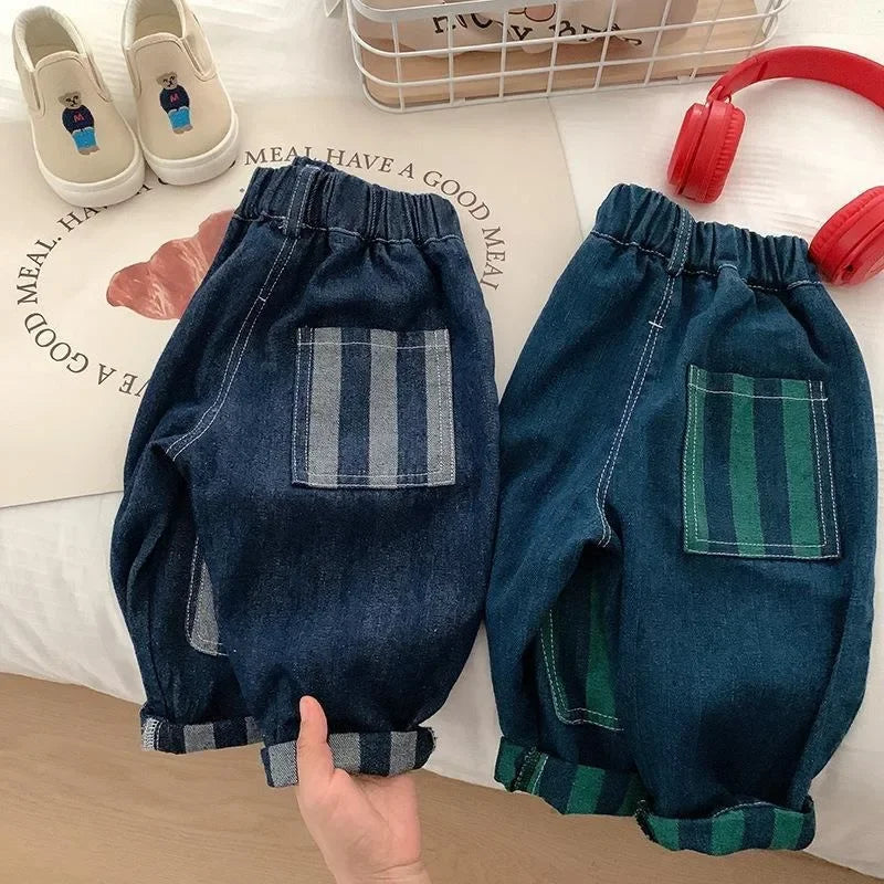 Deep Blue Stripe Pocket Denim Trousers