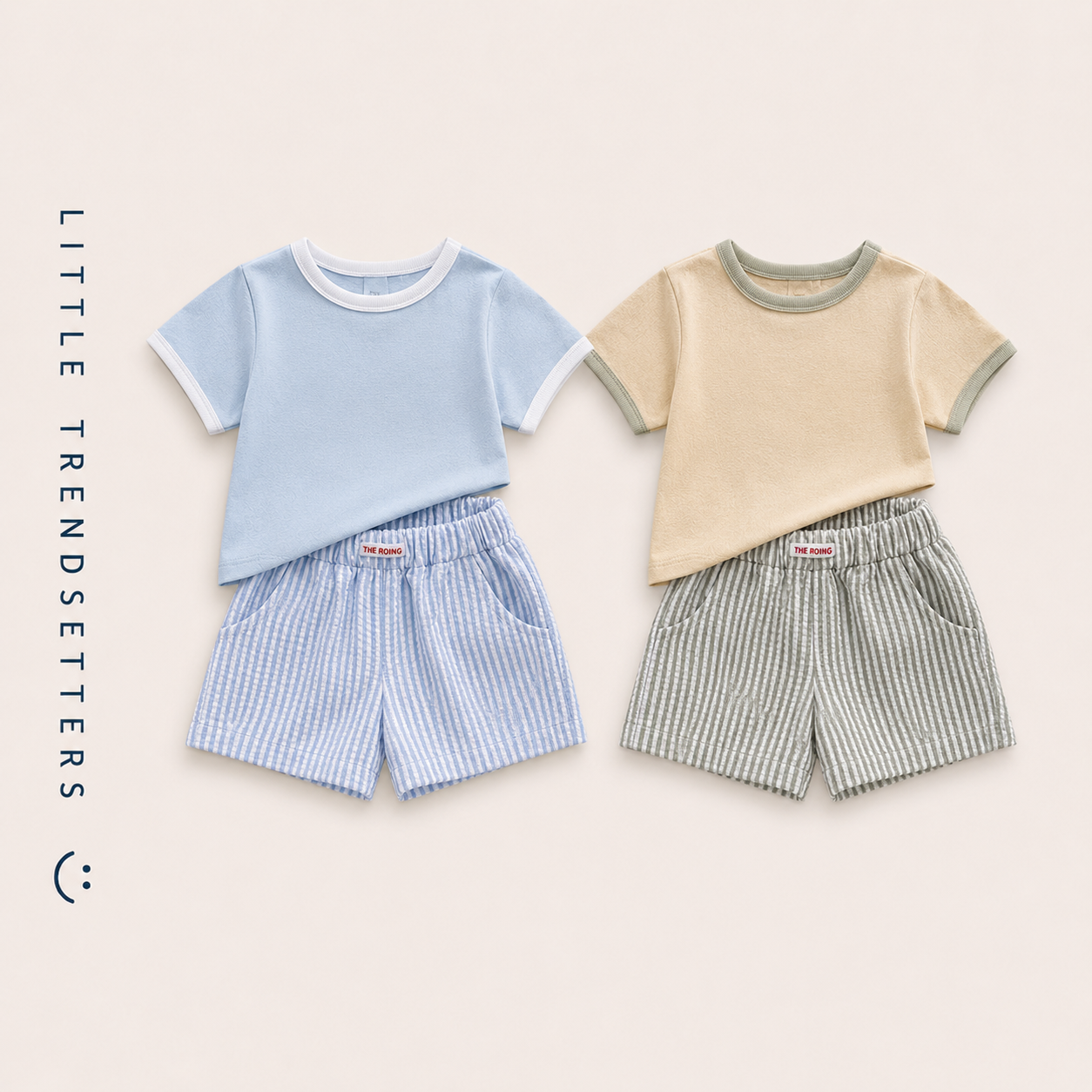 Casual T-Shirts and Striped Shorts Set