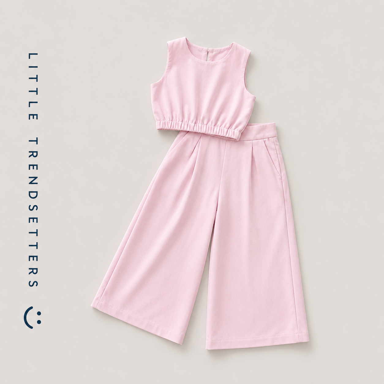 Linen Crop Top and Wide Leg Trouser Set