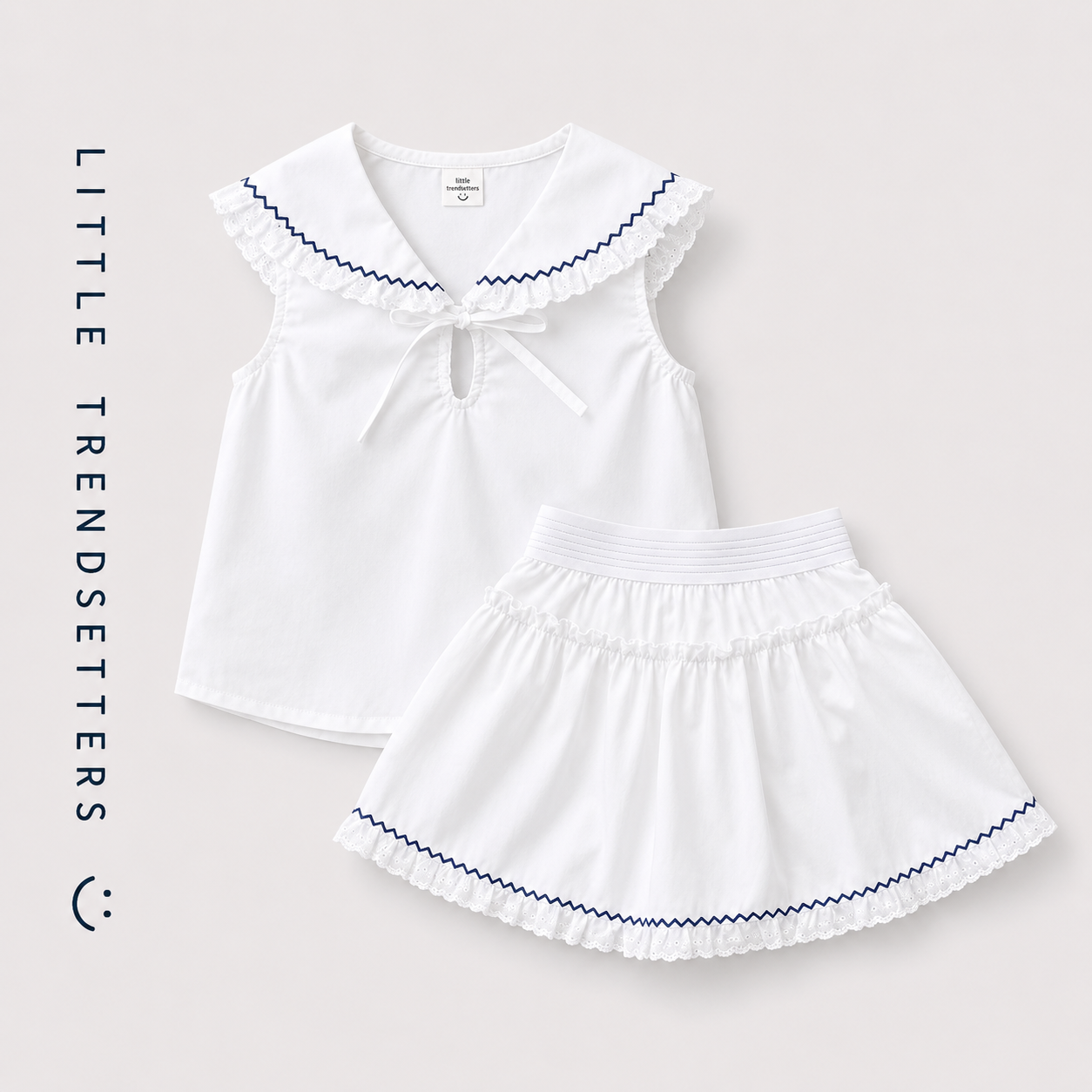 Sleeveless Sailor Collar Vest and Skirt Set