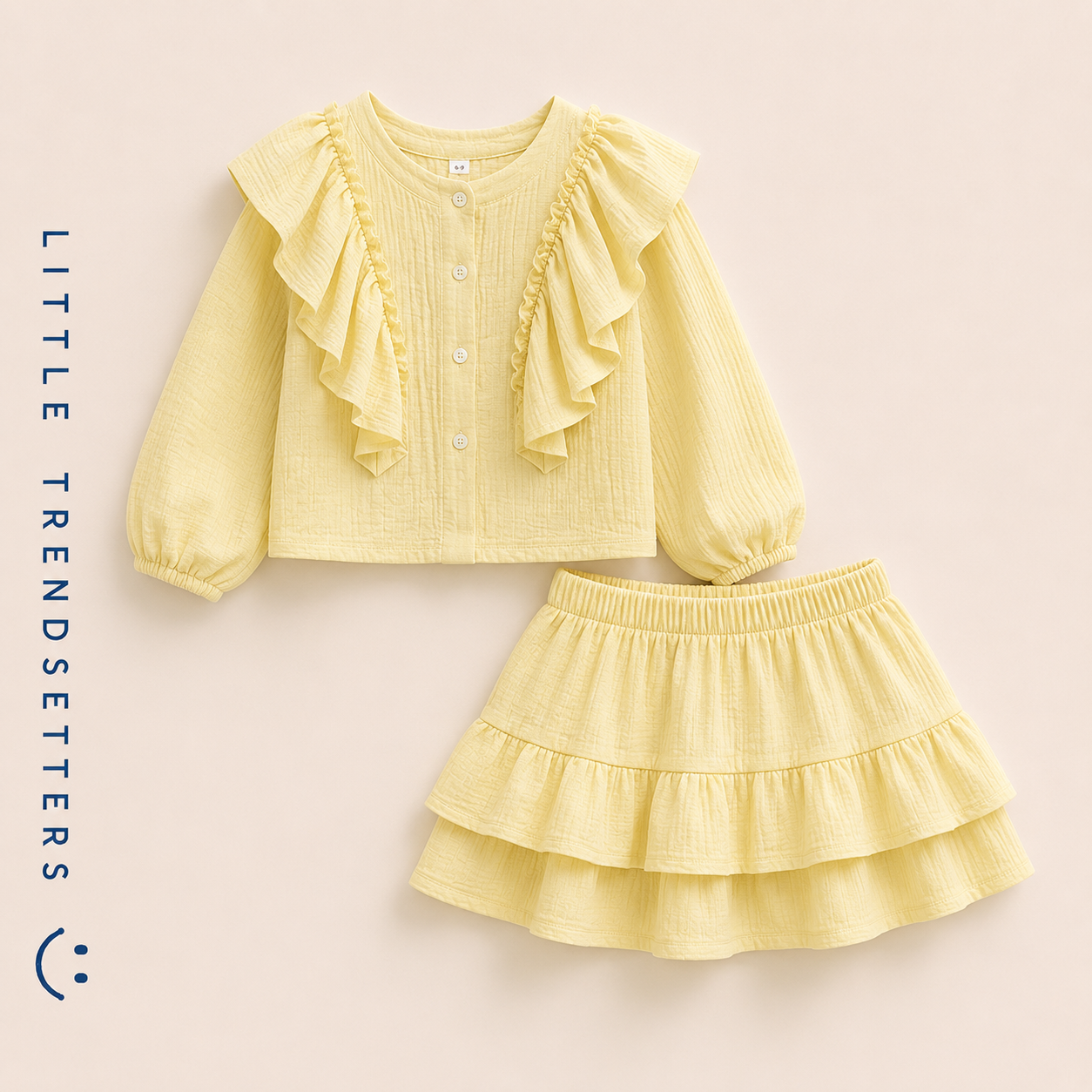 Ruffle Long Sleeve Shirt and Skirt Set