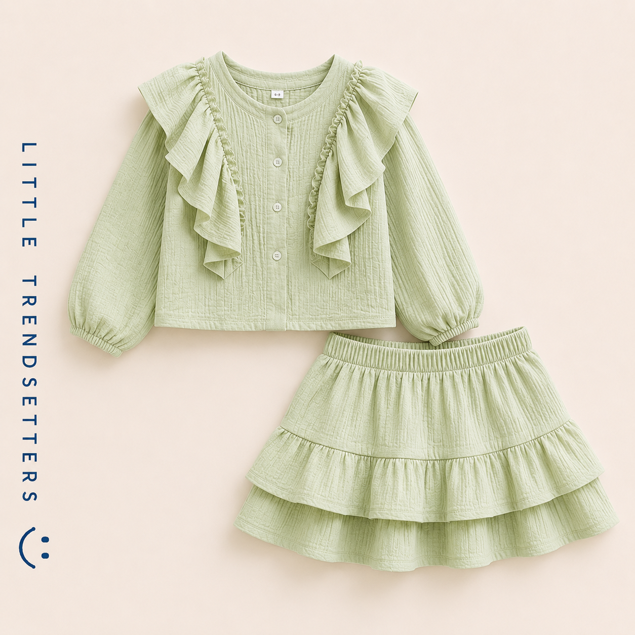 Ruffle Long Sleeve Shirt and Skirt Set