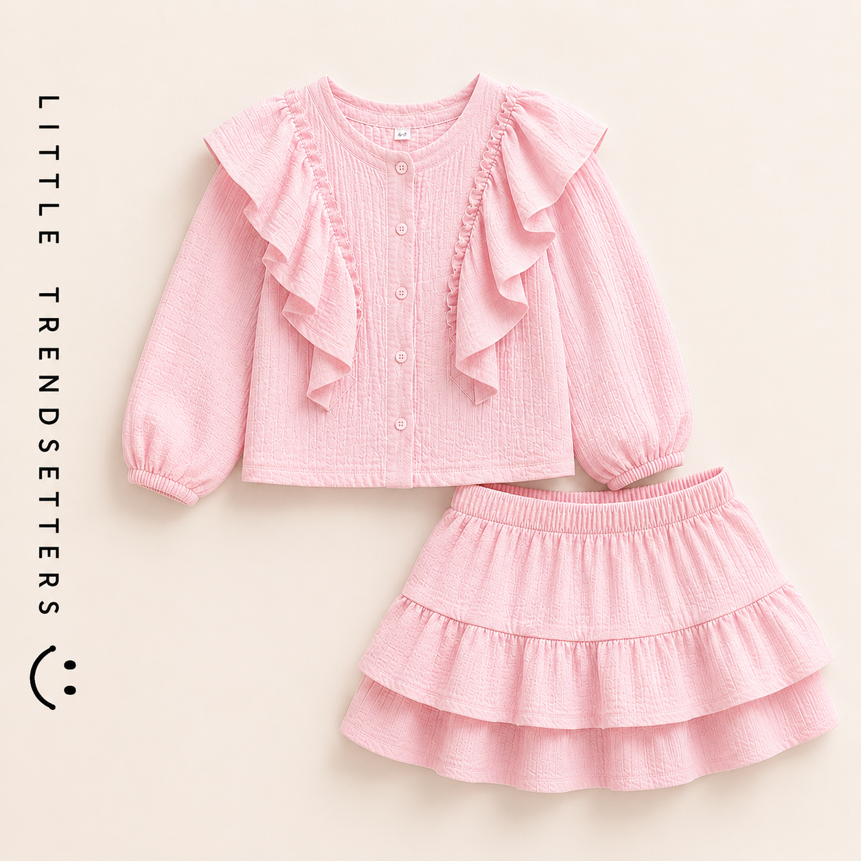 Ruffle Long Sleeve Shirt and Skirt Set