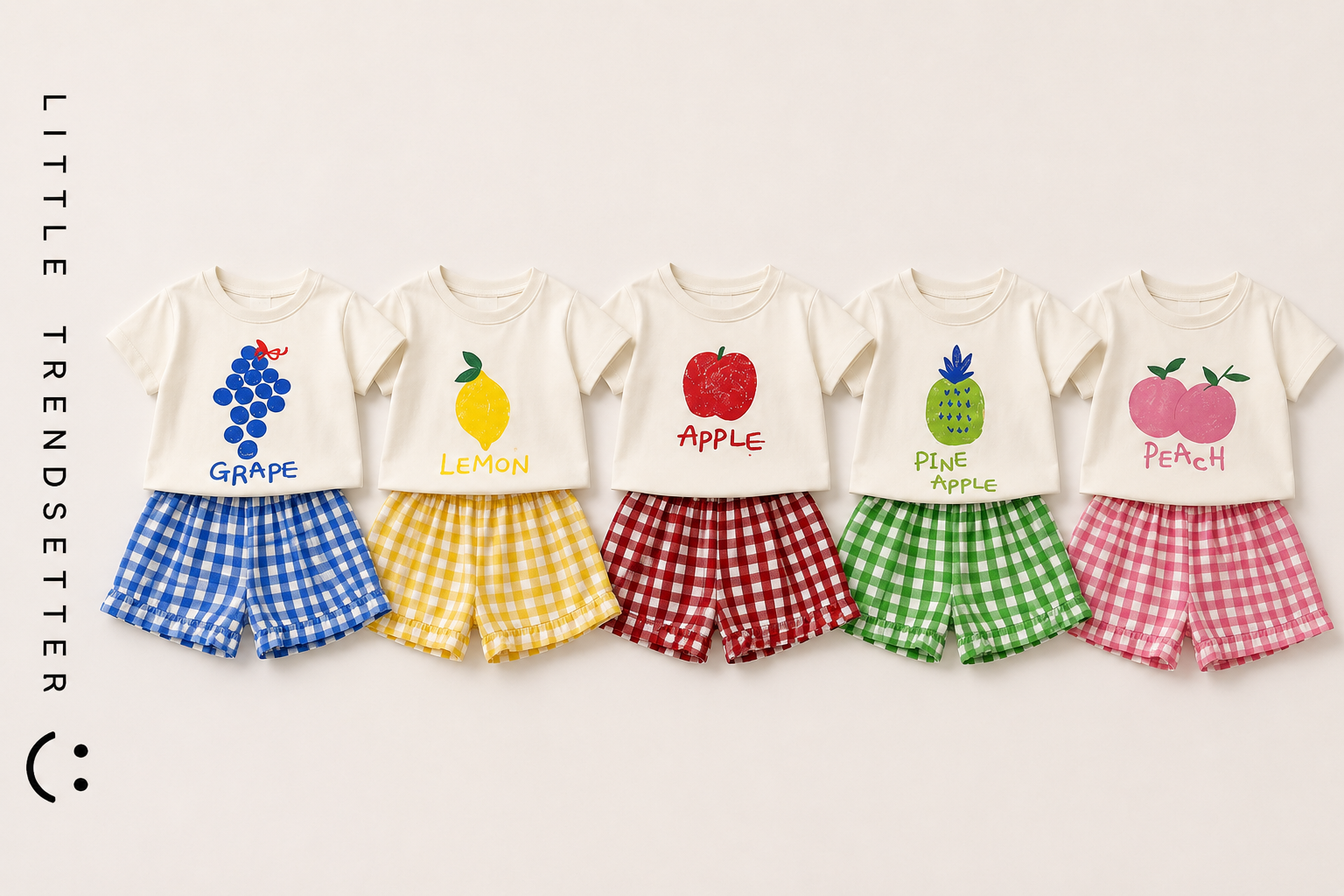 Fruit Plaid Summer Shorts and T-Shirt Set