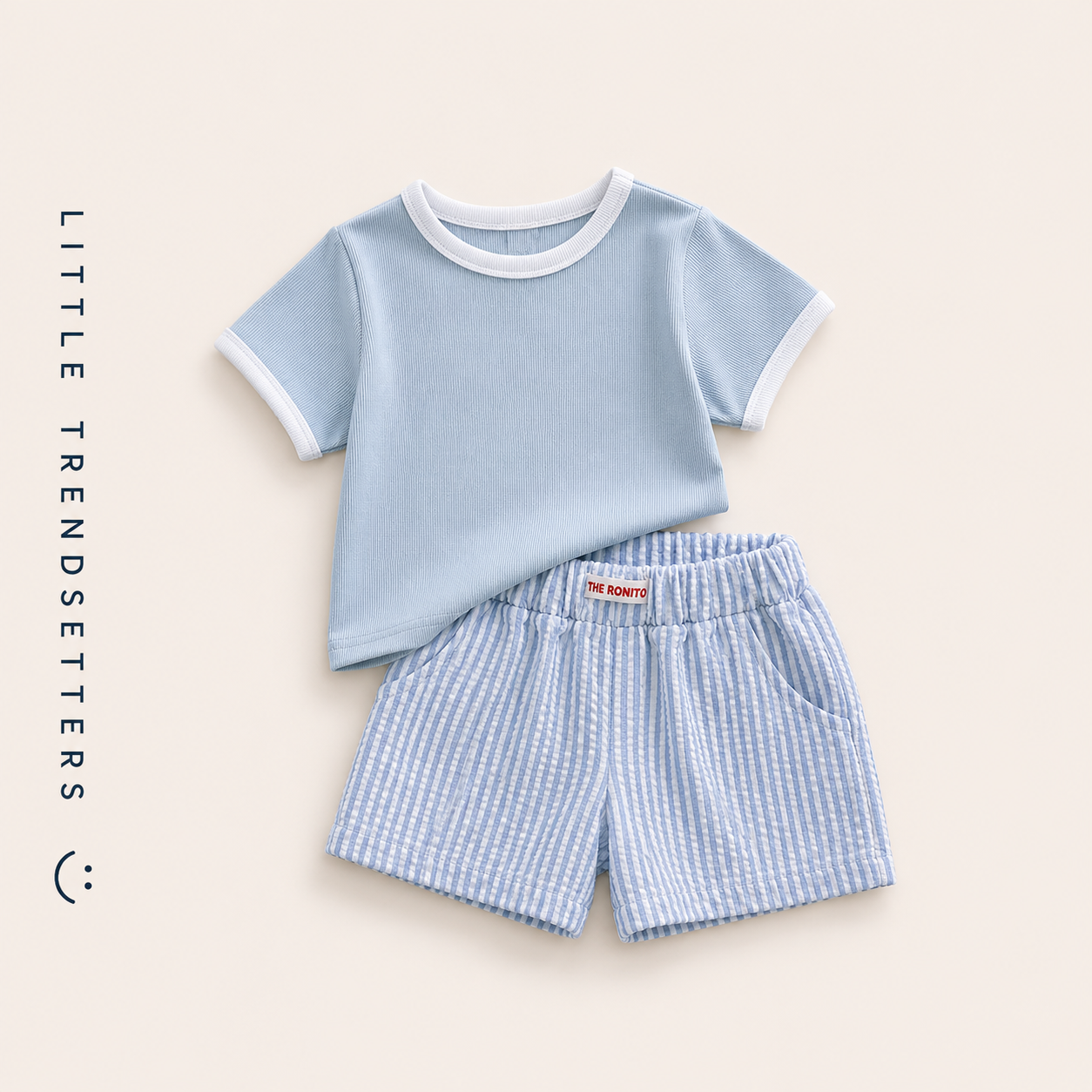 Casual T-Shirts and Striped Shorts Set