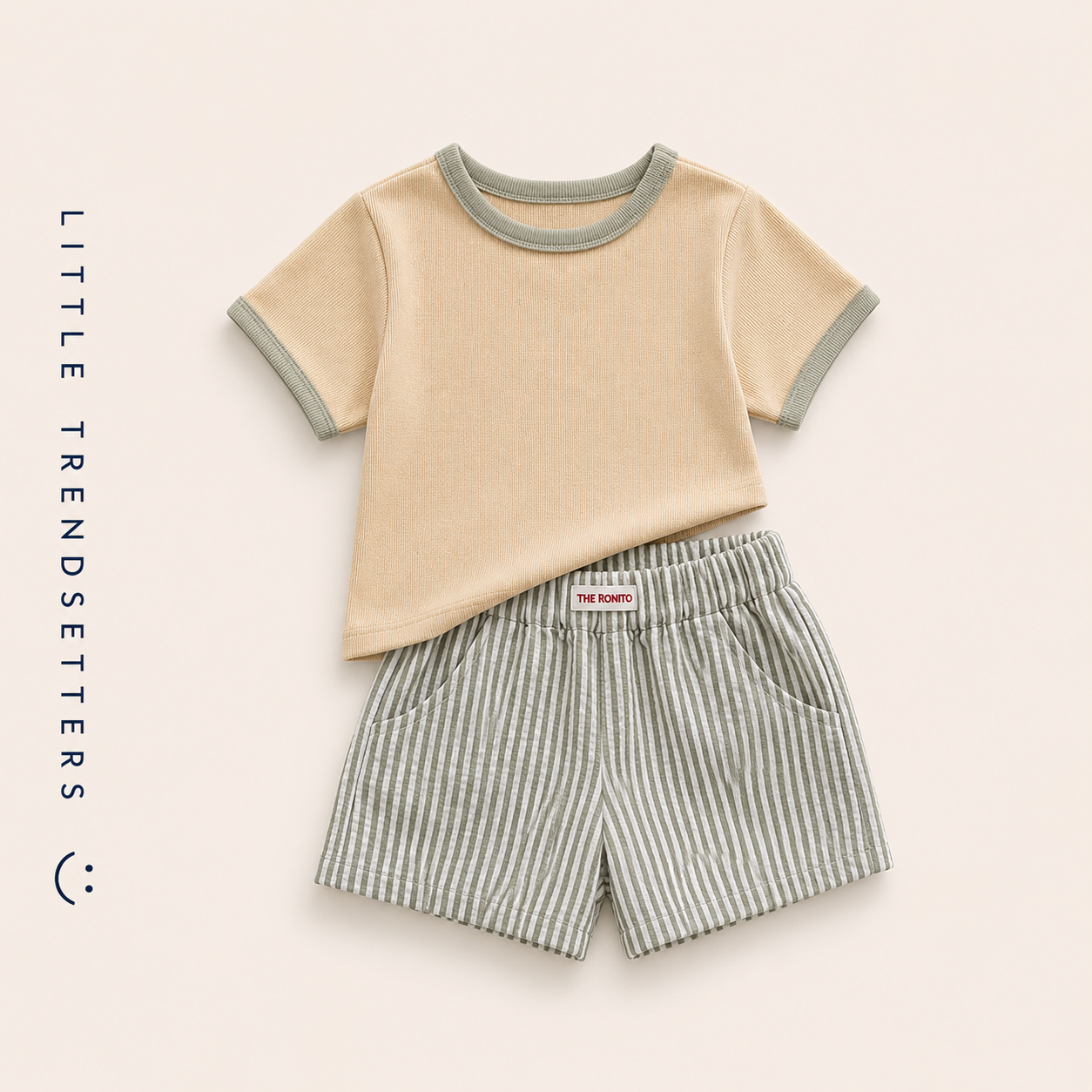 Casual T-Shirts and Striped Shorts Set