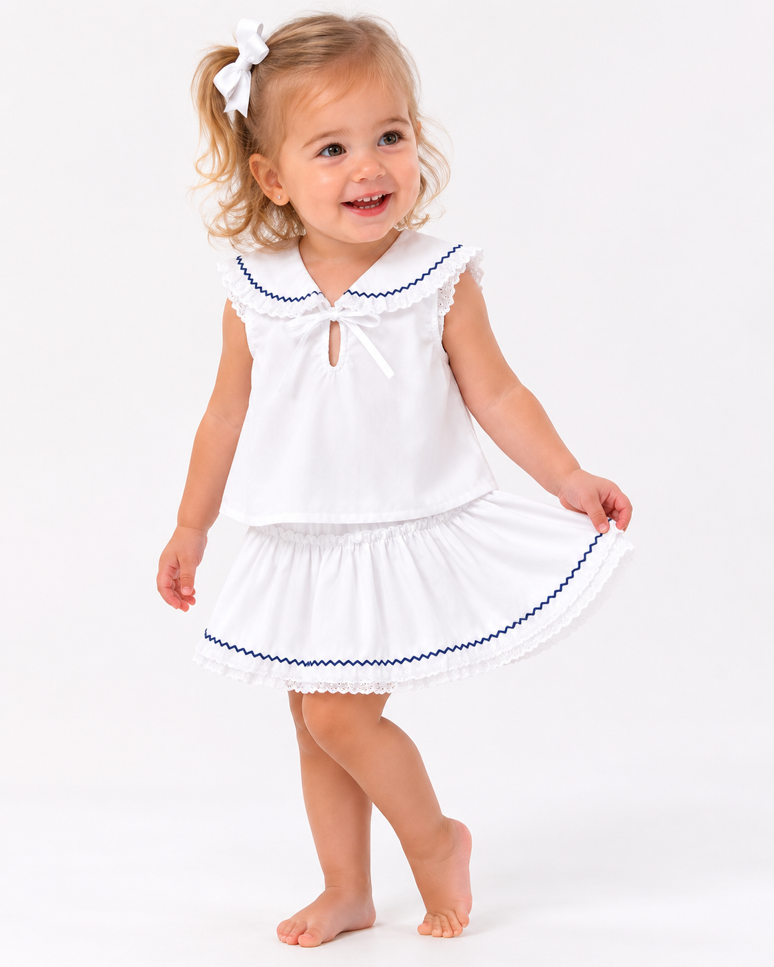 Sleeveless Sailor Collar Vest and Skirt Set