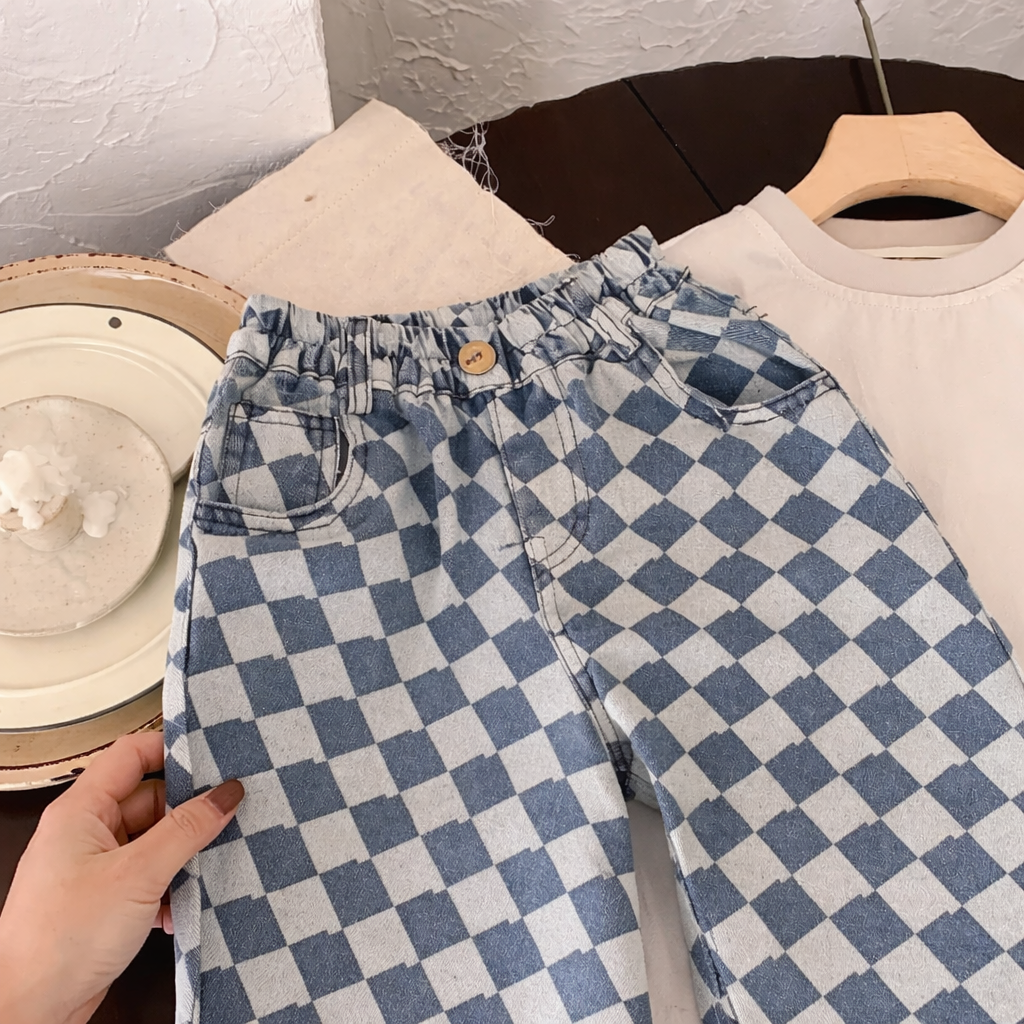 Rhomboid Blue Denim Jeans