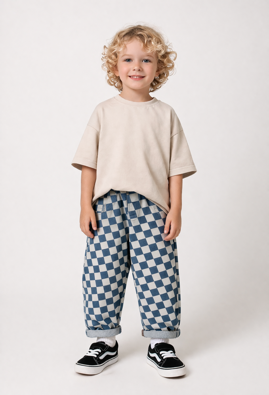 Rhomboid Blue Denim Jeans