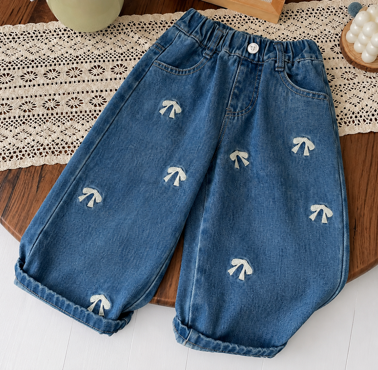 White Bow Denim Jeans