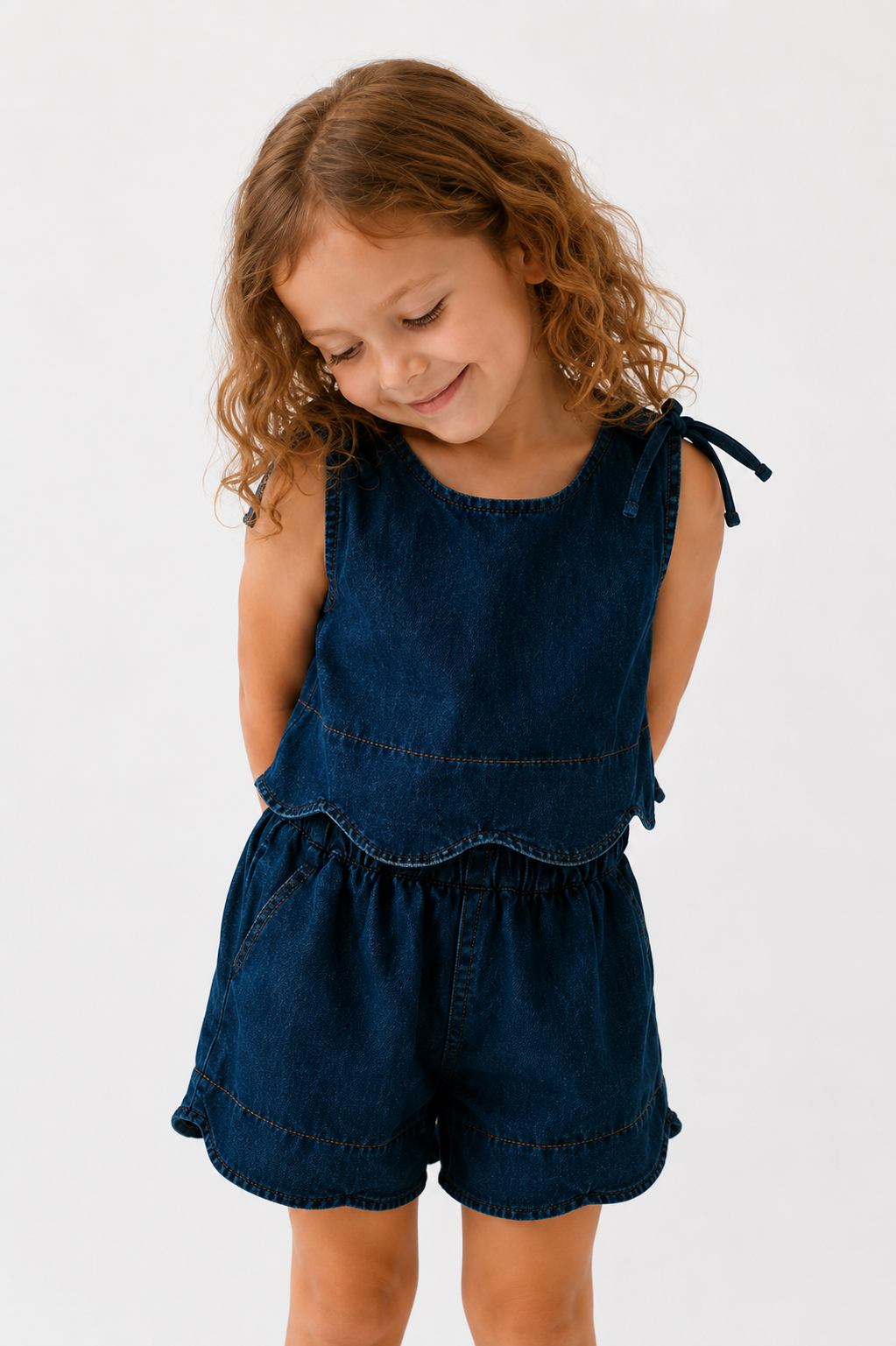 Sleeveless Denim Vest and Shorts Two-piece Set