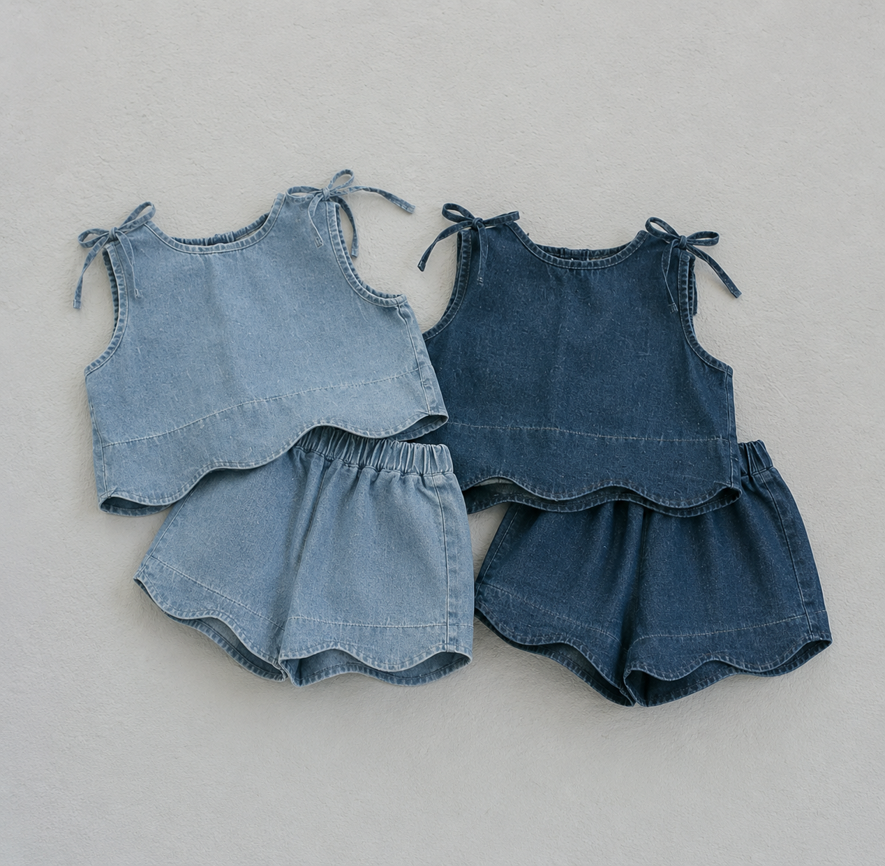 Sleeveless Denim Vest and Shorts Two-piece Set