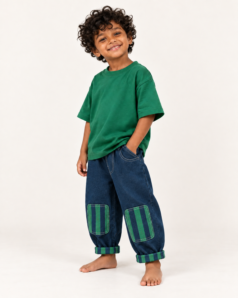 THE STRIPE POCKET DENIM TROUSERS
