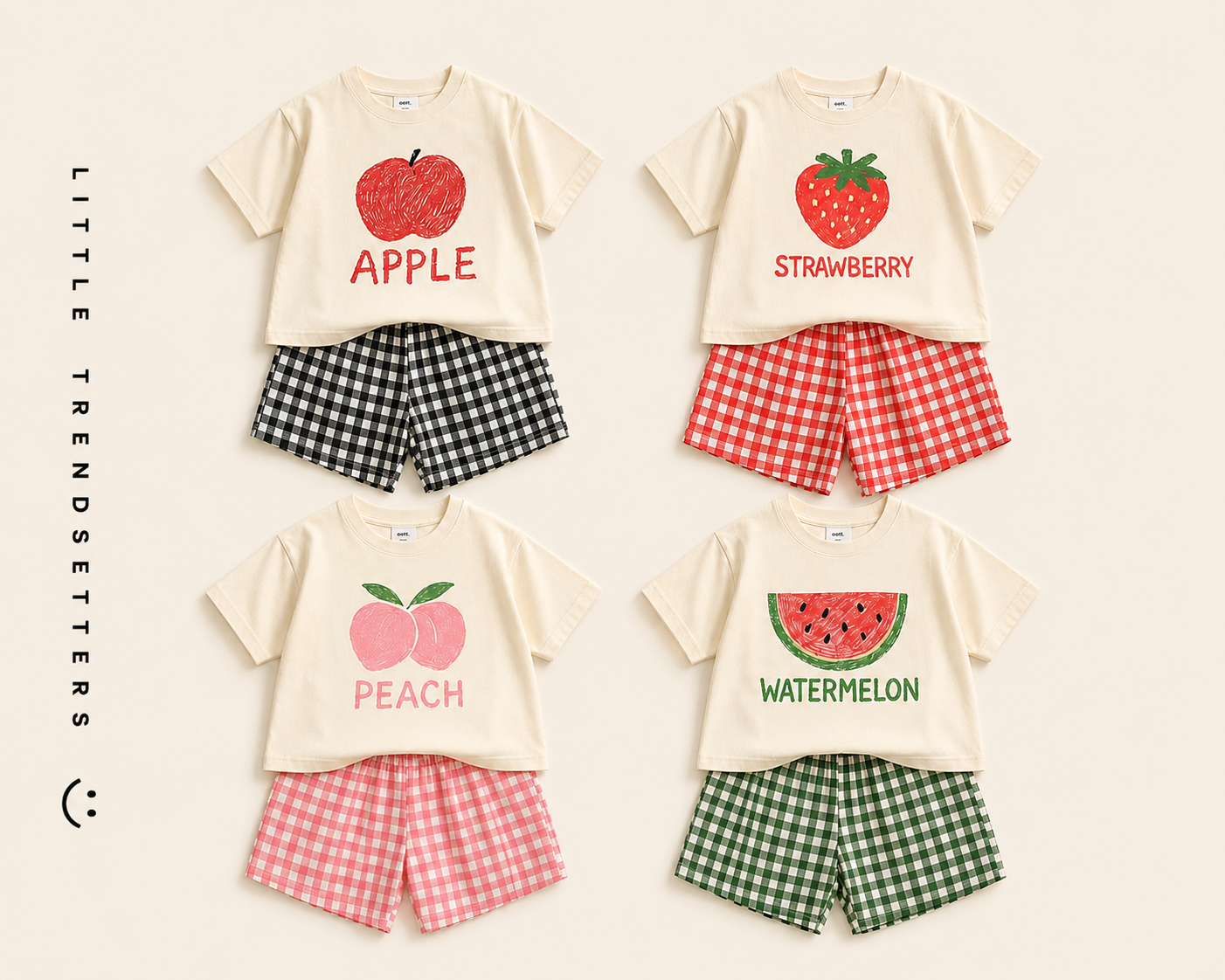 Fruit Plaid Summer Shorts and T-shirt Set