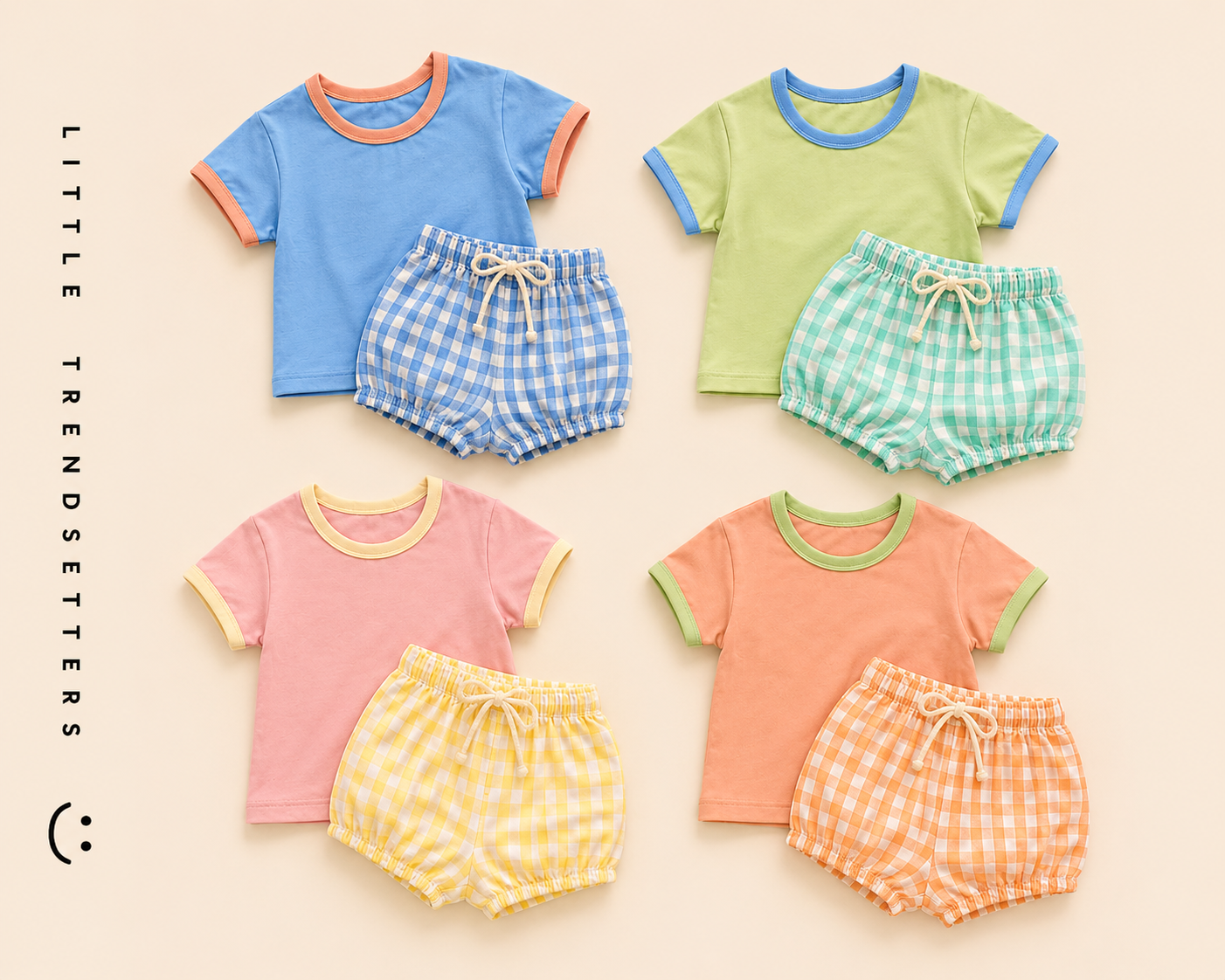 Funky Gingham Summer Romper Shorts and T-shirt Sets