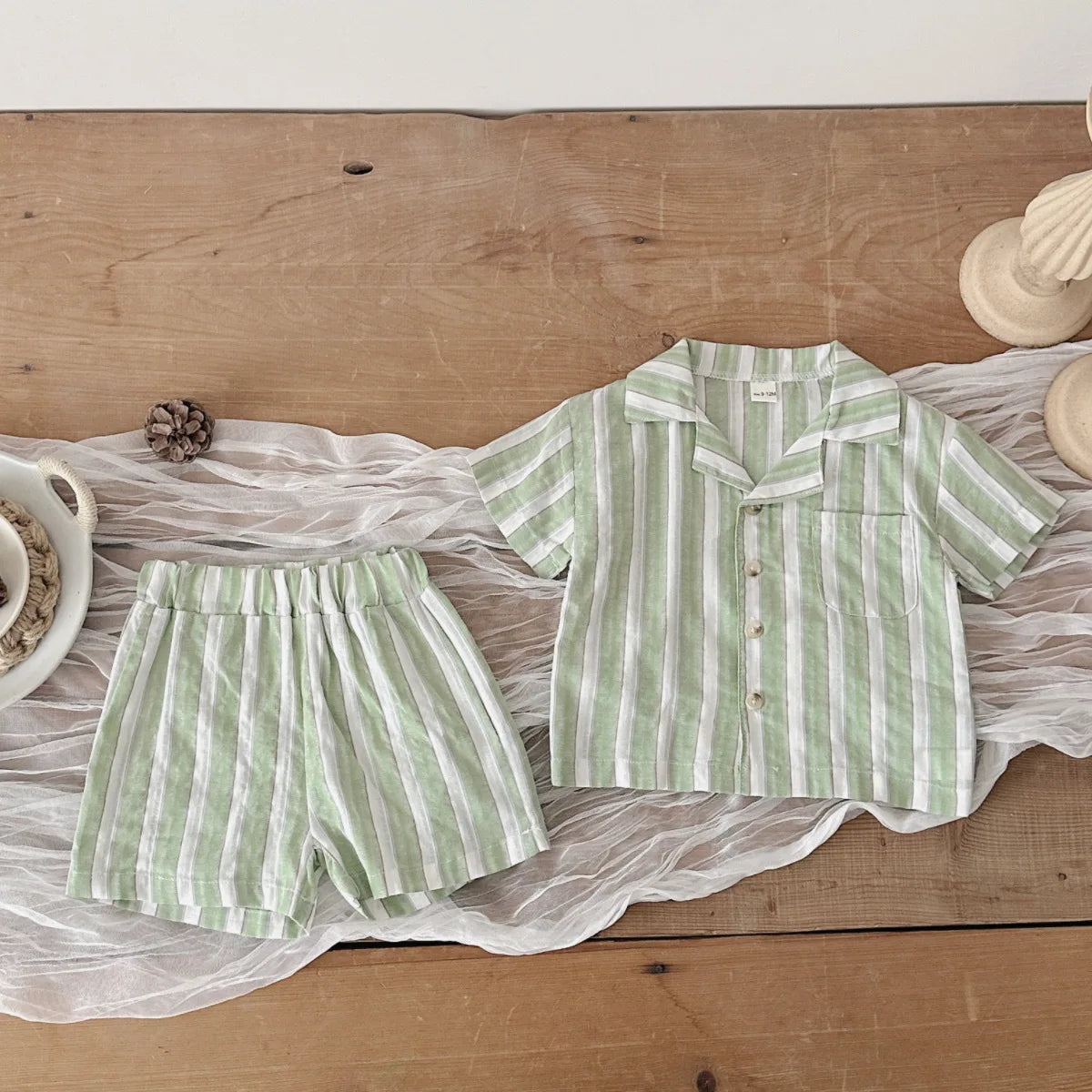 Green Summer T-shirt and Short Stripe Set