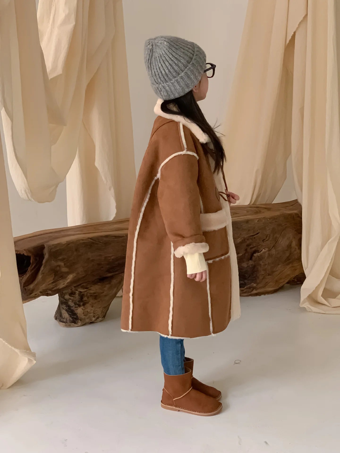 Long Camel Faux Leather Coat