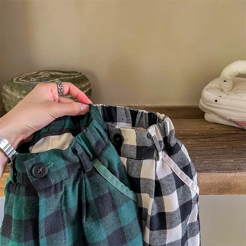 Loose Autumn Plaid Casual Trousers