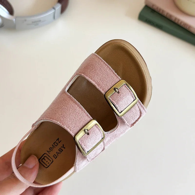 Little Trendsetters Double Buckle Velcro and Elastic Strapped Sandal