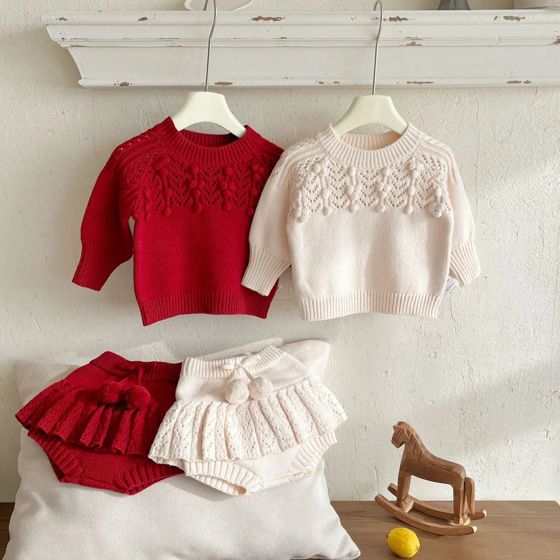 Knitted Pom Sweater and Bloomers Set