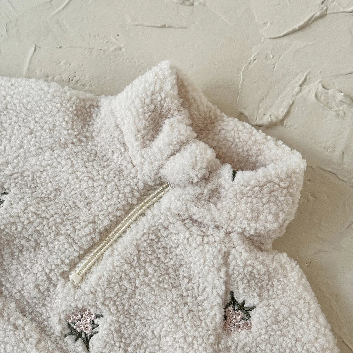 Embroidered Floral Fleece Pullover Jacket