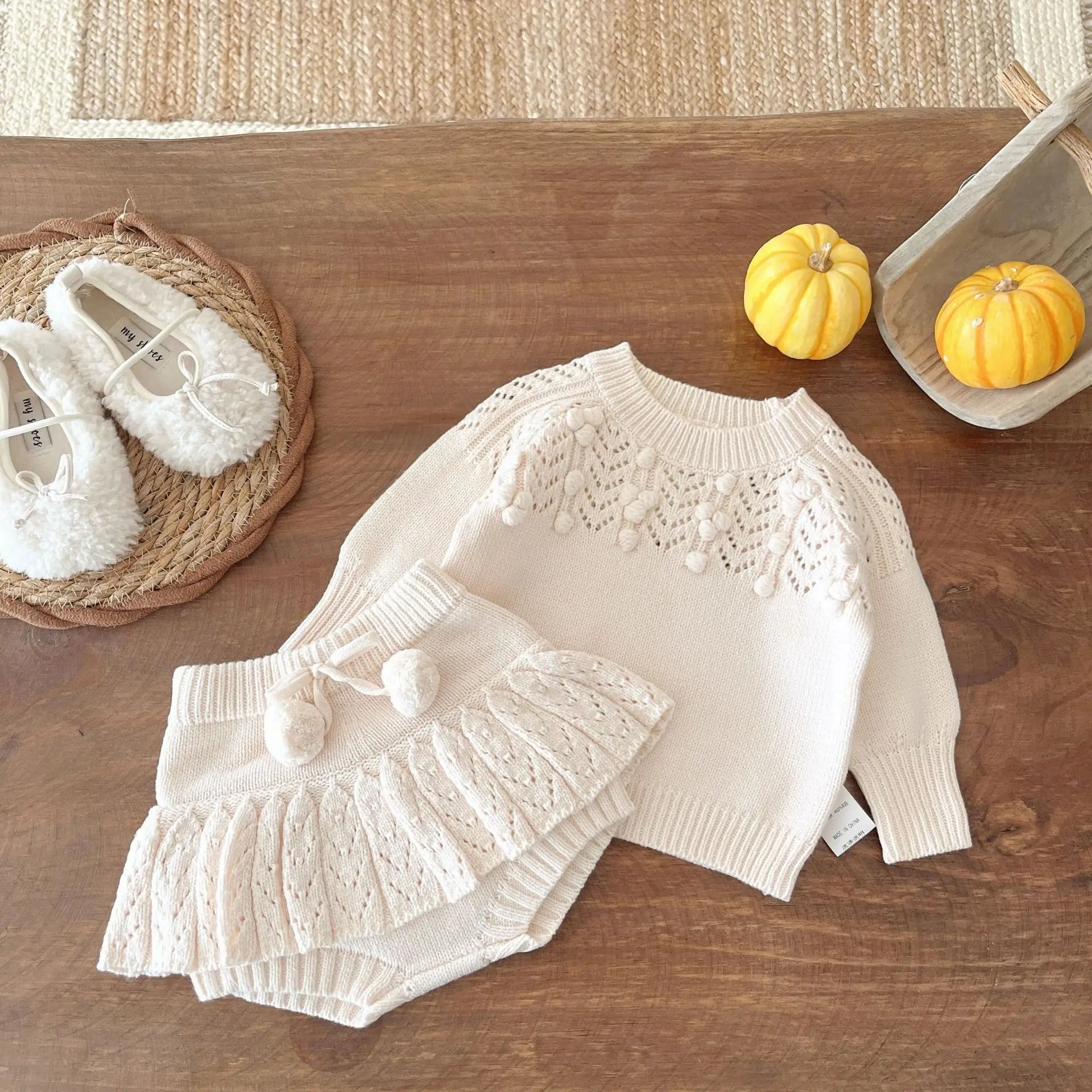 Knitted Pom Sweater and Bloomers Set