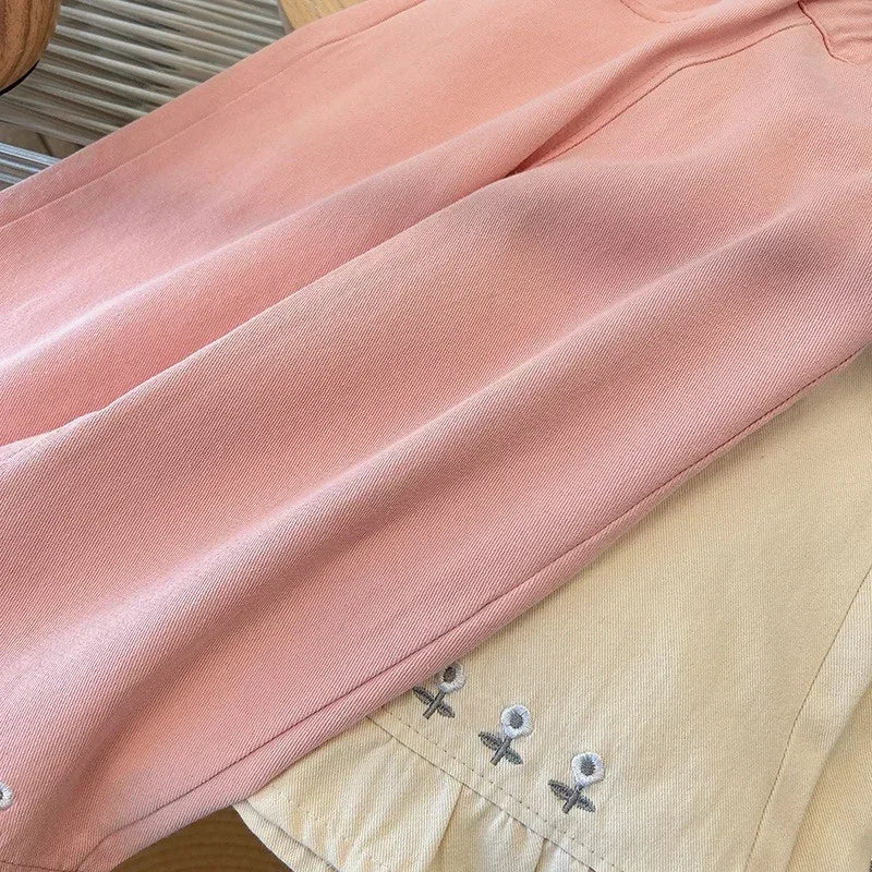 Floral Embroidered Cuff Trousers