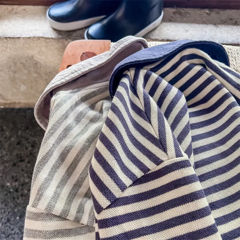 Thick Striped Long Sleeve Polo Shirt