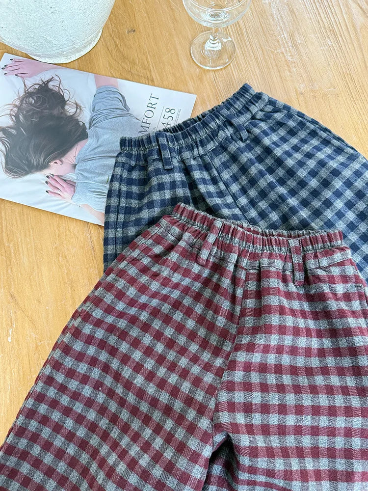 Loose Autumn Plaid Flannel Trousers