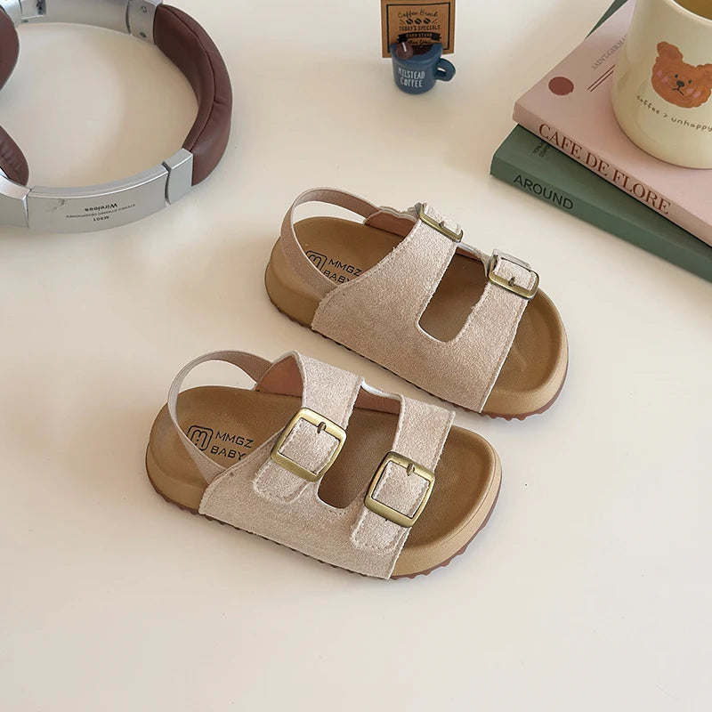 Little Trendsetters Double Buckle Velcro and Elastic Strapped Sandal