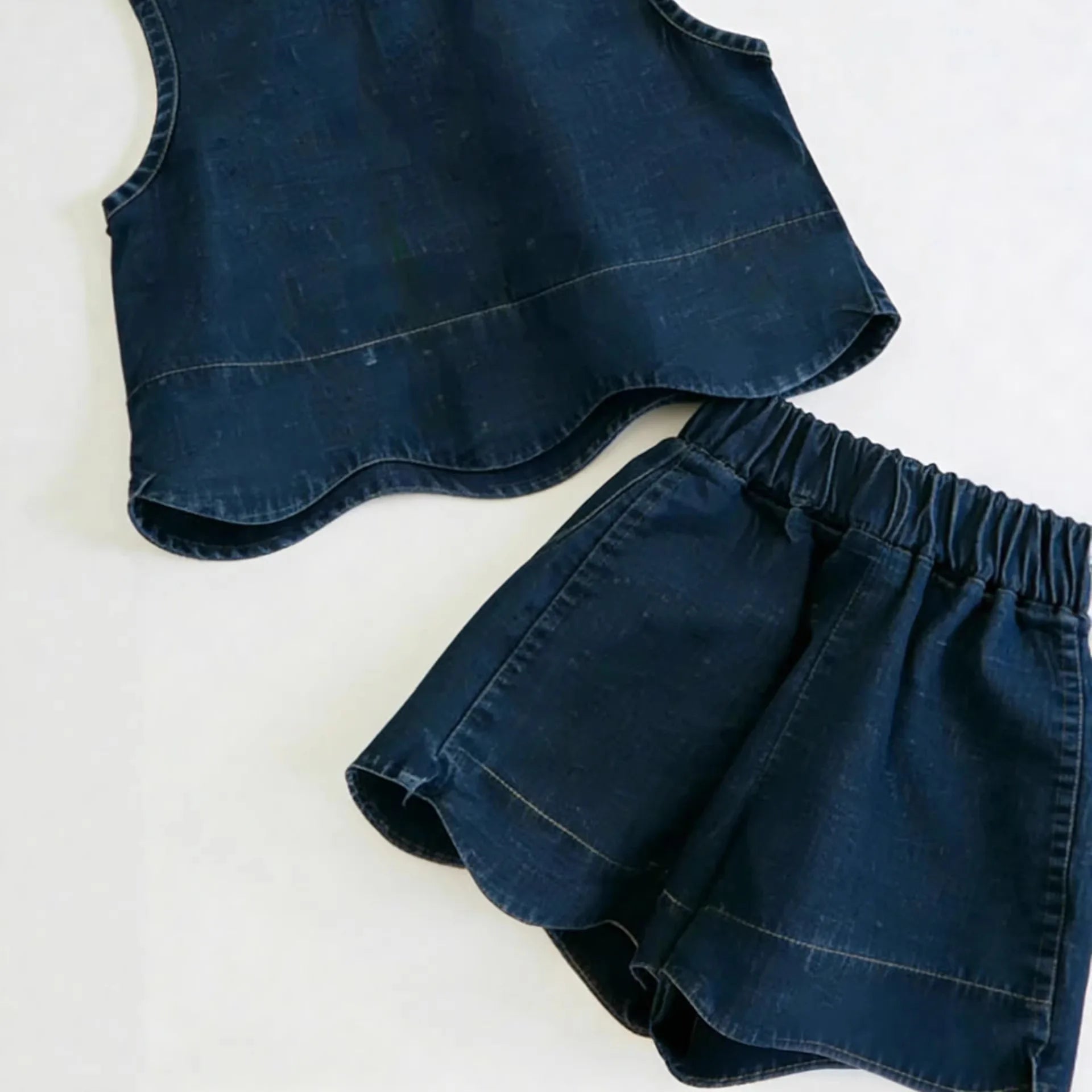 Sleeveless Denim Vest and Shorts Two-piece Set