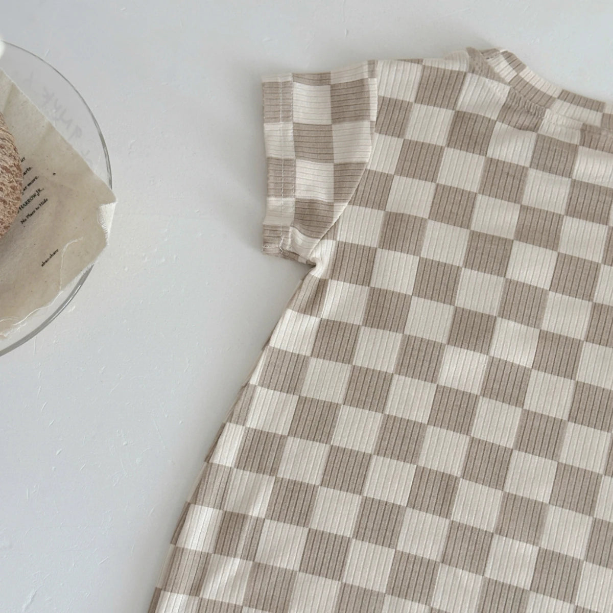 Beige  Checkerboard Romper