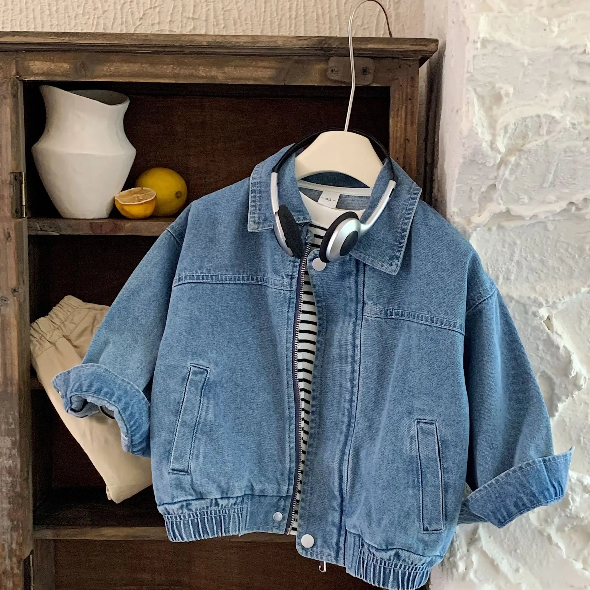 Oversized Zip Denim Bomber Jacket