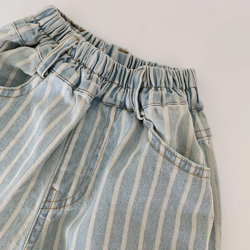 Loose Light Wash Denim Striped Jeans