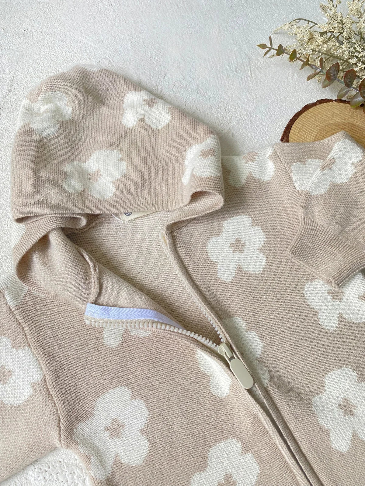 Little Trendsetters Blossom Knit Hooded Zip Romper