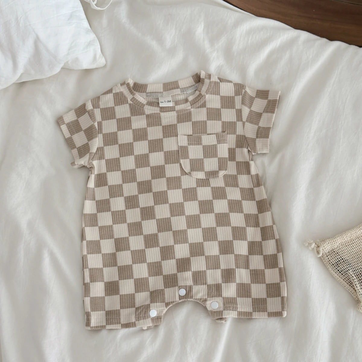 Beige  Checkerboard Romper