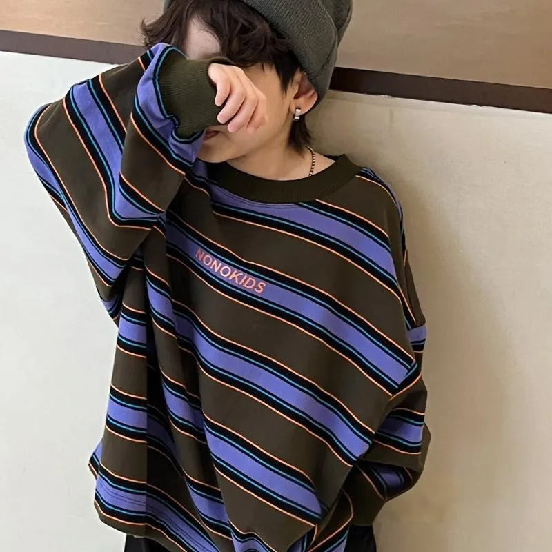 Striped Cotton Oversized Long Sleeve T-shirt