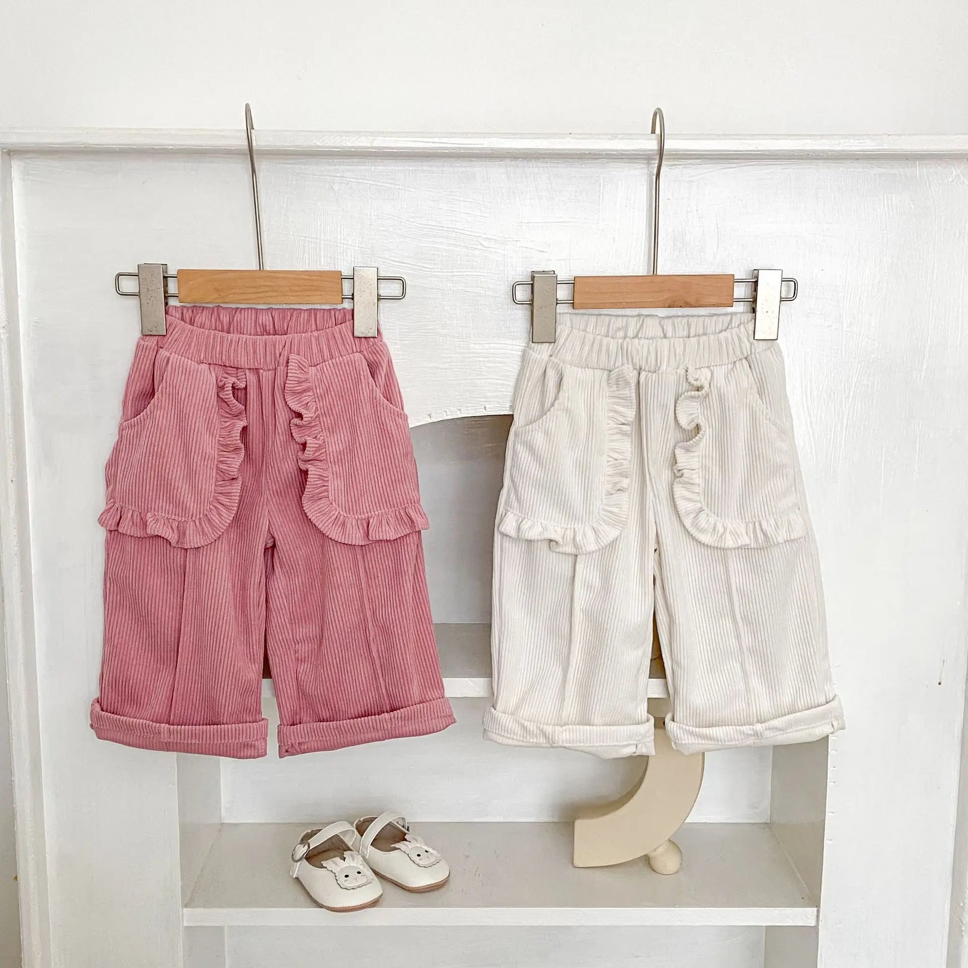 Ruffle Pocket Corduroy Trousers