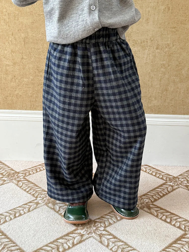 Loose Autumn Plaid Flannel Trousers