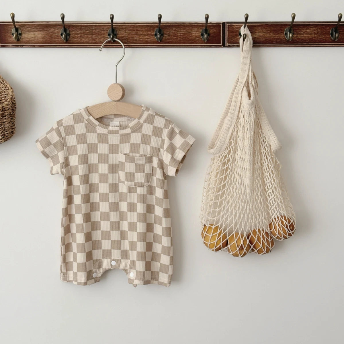 Beige  Checkerboard Romper