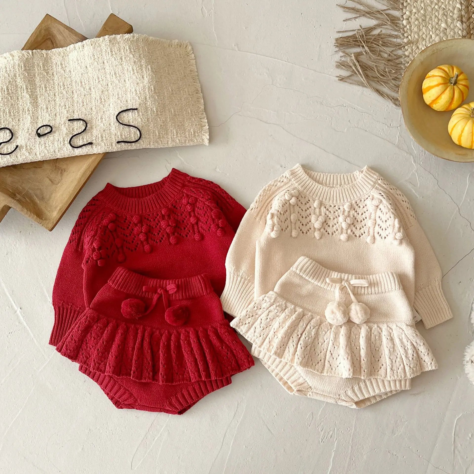 Knitted Pom Sweater and Bloomers Set